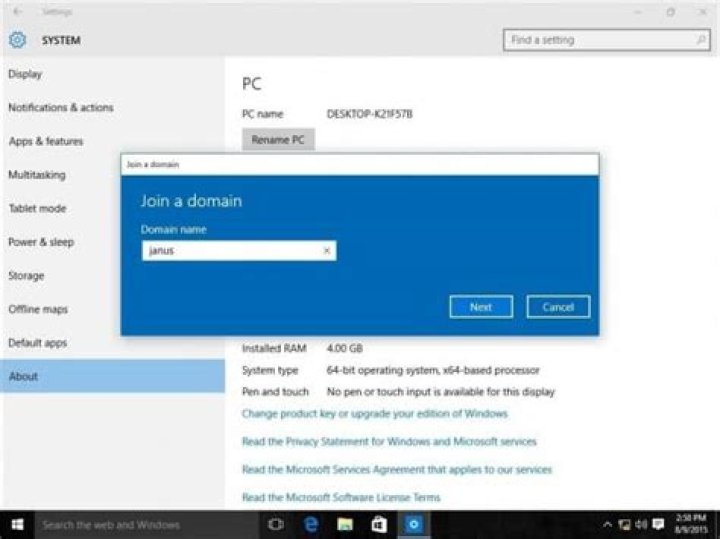 How do I change my domain on Windows 10 home?