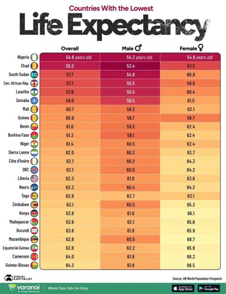 Which countries have the lowest life expectancy?